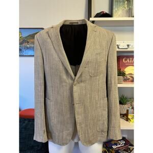 Ermenegildo Zegna Sport Coat - 56R SLIM - Beige Herringbone-Silk-Linen Blend